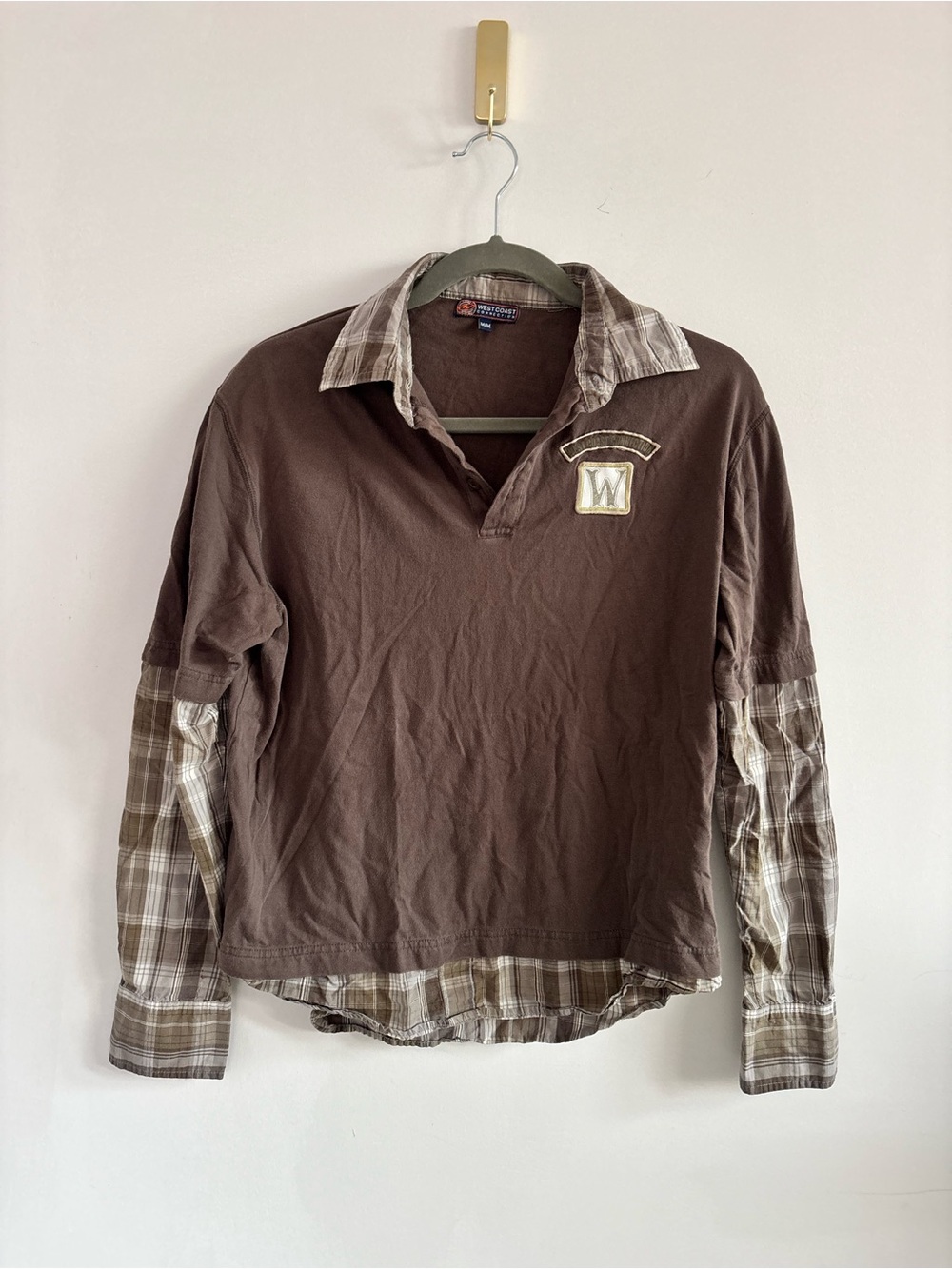 Casual Brown Layered-Look Shirt - W Emblem
